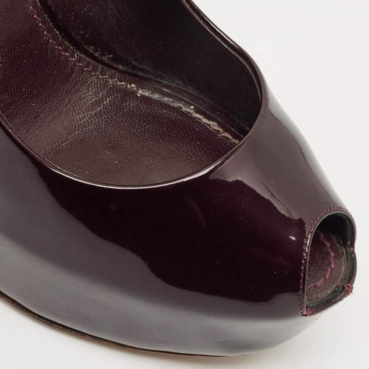 Pre Owned Louis Vuitton Burgundy Patent Leather Oh Really! Platform Peep Toe Pumps Size 37.5