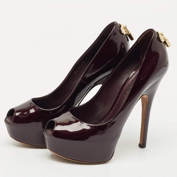 Pre Owned Louis Vuitton Burgundy Patent Leather Oh Really! Platform Peep Toe Pumps Size 37.5