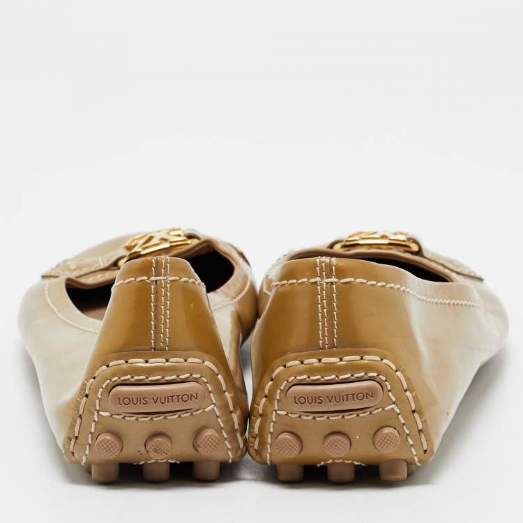 Pre Owned Louis Vuitton Beige Patent Leather Oxford Ballet Flats Size 39