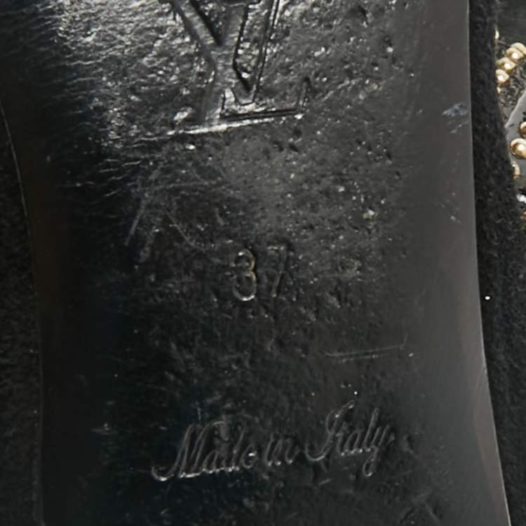 Pre Owned Louis Vuitton Black Suede and Patent Leather Mimi Studded Bow Scrunch Ballet Flats Size 37