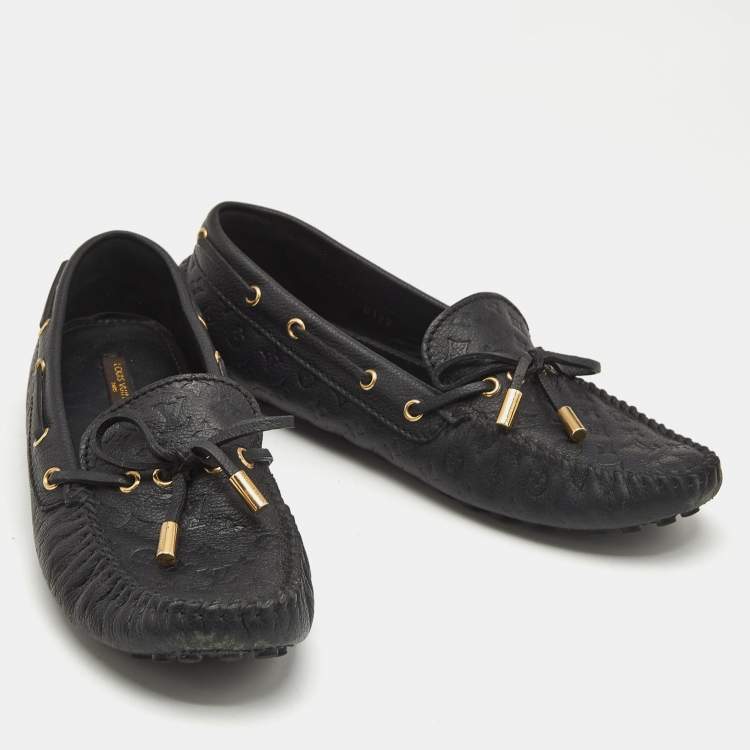 Pre Owned Louis Vuitton Black Monogram Leather Gloria Slip On Loafers Size 38.5