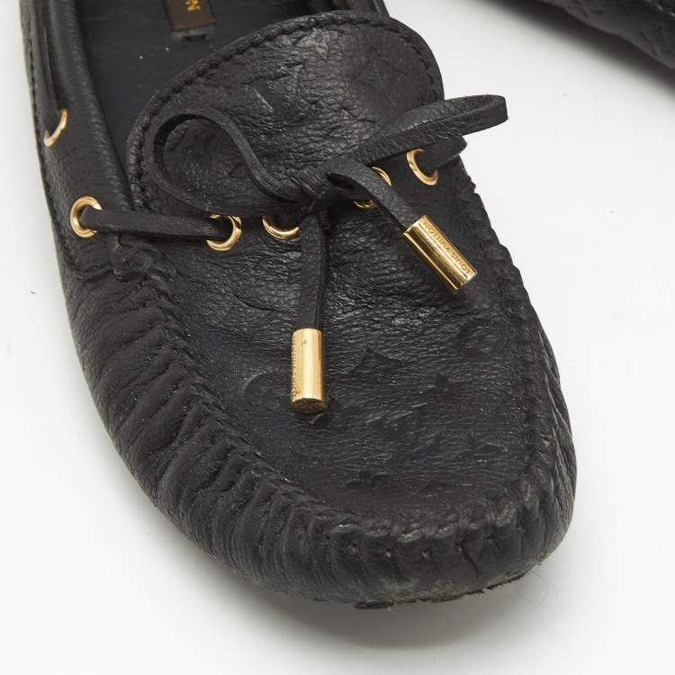 Pre Owned Louis Vuitton Black Monogram Leather Gloria Slip On Loafers Size 38.5