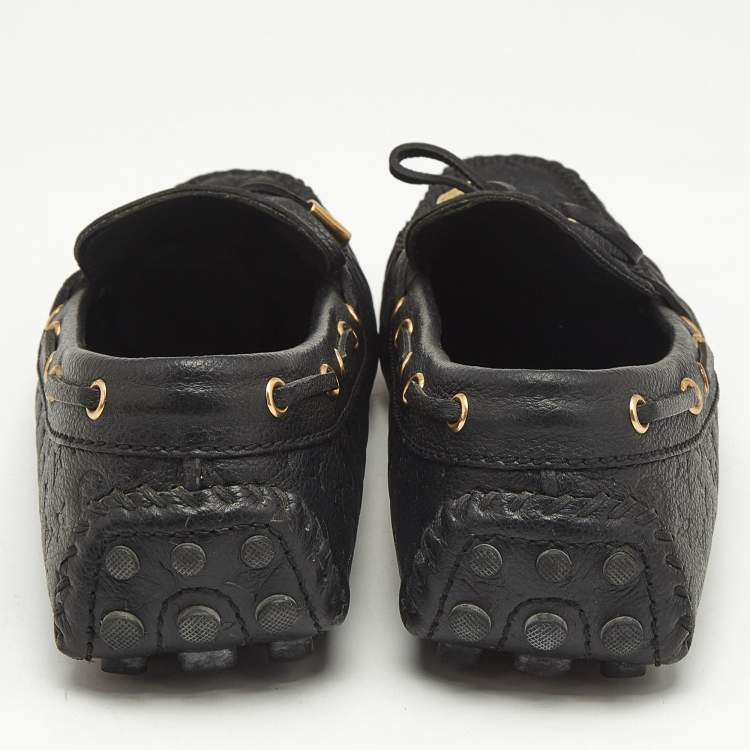 Pre Owned Louis Vuitton Black Monogram Leather Gloria Slip On Loafers Size 38.5