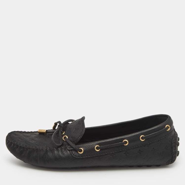 Pre Owned Louis Vuitton Black Monogram Leather Gloria Slip On Loafers Size 38.5