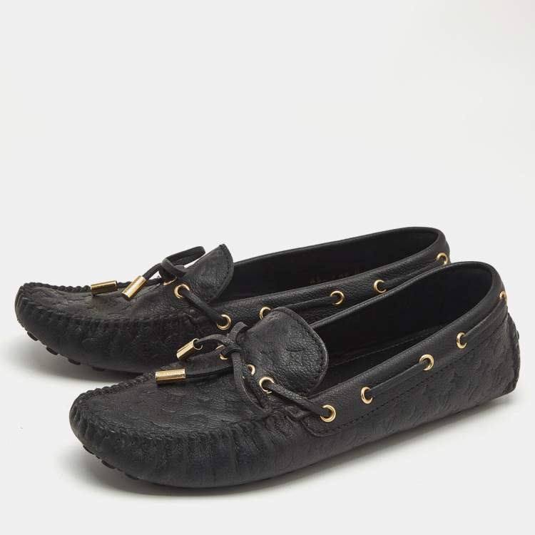 Pre Owned Louis Vuitton Black Monogram Leather Gloria Slip On Loafers Size 38.5