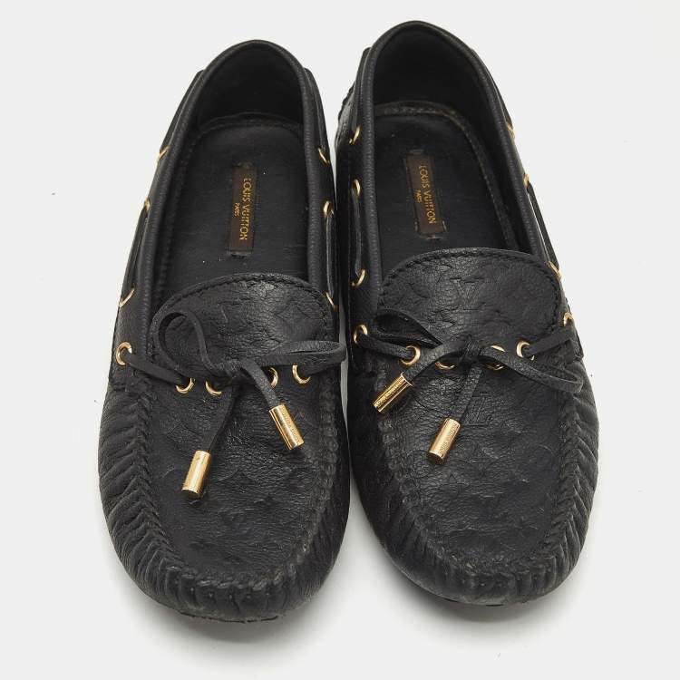 Pre Owned Louis Vuitton Black Monogram Leather Gloria Slip On Loafers Size 38.5