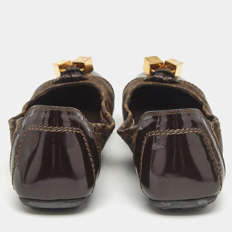 Pre Owned Louis Vuitton Brown Coated Canvas and Patent Leather Lovely Ballet Flats Size 38