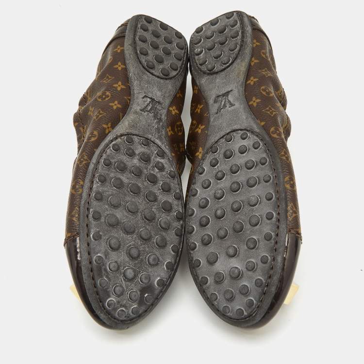 Pre Owned Louis Vuitton Brown Coated Canvas and Patent Leather Lovely Ballet Flats Size 38