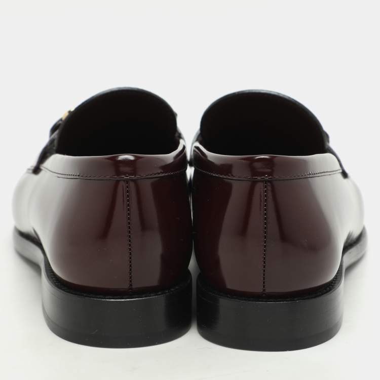 Pre Owned Louis Vuitton Burgundy Leather and Monogram Canvas Academy Loafers Size 38