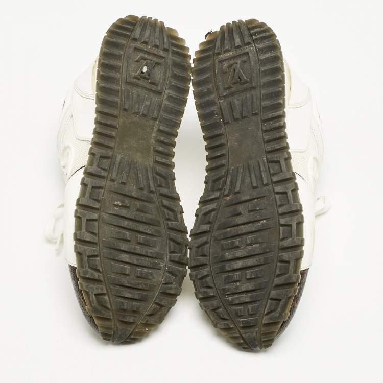 Pre Owned Louis Vuitton White/Brown Monogram Canvas and Leather Run Away Low Top Sneakers Size 36