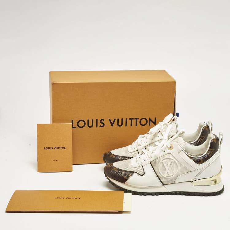 Pre Owned Louis Vuitton White/Brown Monogram Canvas and Leather Run Away Low Top Sneakers Size 36