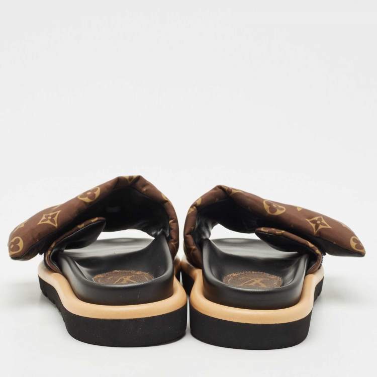 Pre Owned Louis Vuitton Brown Monogram Nylon Pool Pillow Comfort Flat Slide Sandals Size 39