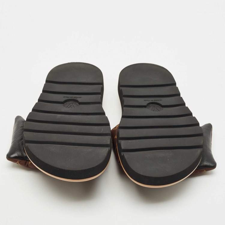 Pre Owned Louis Vuitton Brown Monogram Nylon Pool Pillow Comfort Flat Slide Sandals Size 39
