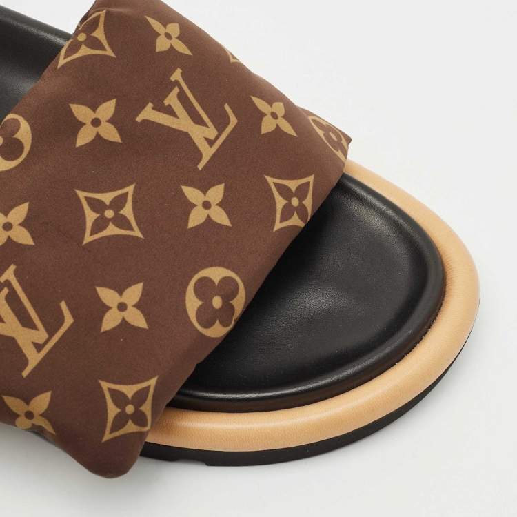 Pre Owned Louis Vuitton Brown Monogram Nylon Pool Pillow Comfort Flat Slide Sandals Size 39