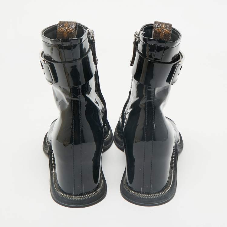Pre Owned Louis Vuitton Black Patent Leather Moonlight Ankle Boots Size 37