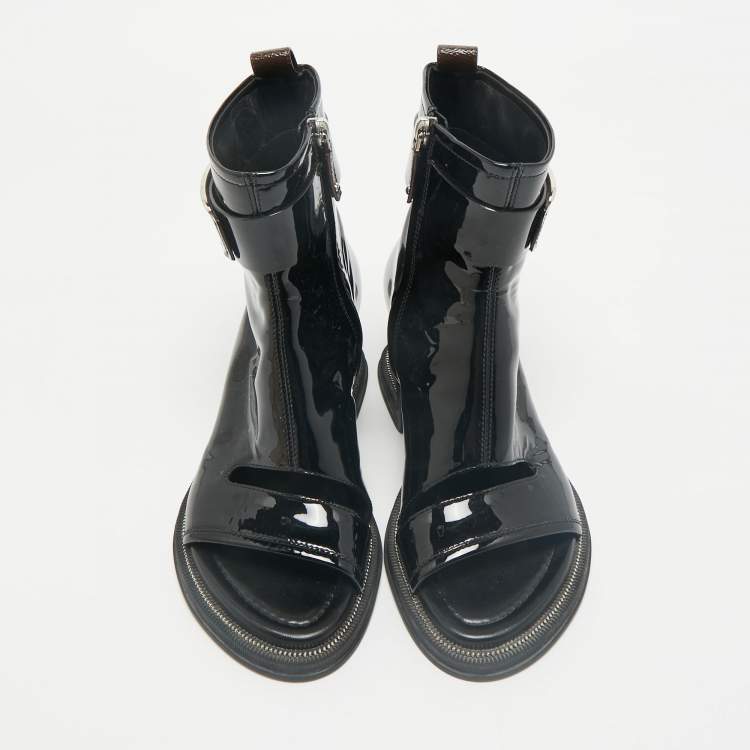 Pre Owned Louis Vuitton Black Patent Leather Moonlight Ankle Boots Size 37