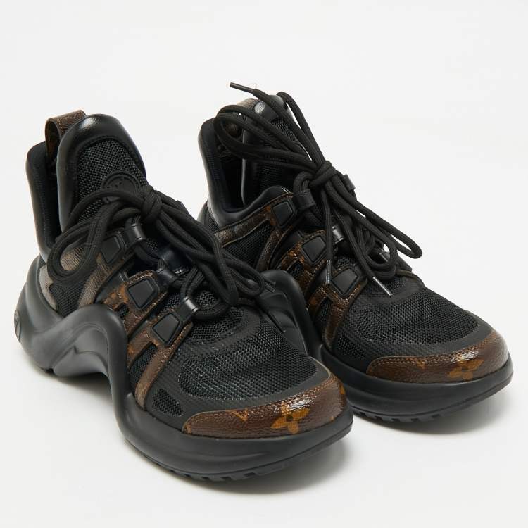 Pre Owned Louis Vuitton Black Mesh and Monogram Canvas Archlight Sneakers Size 36.5