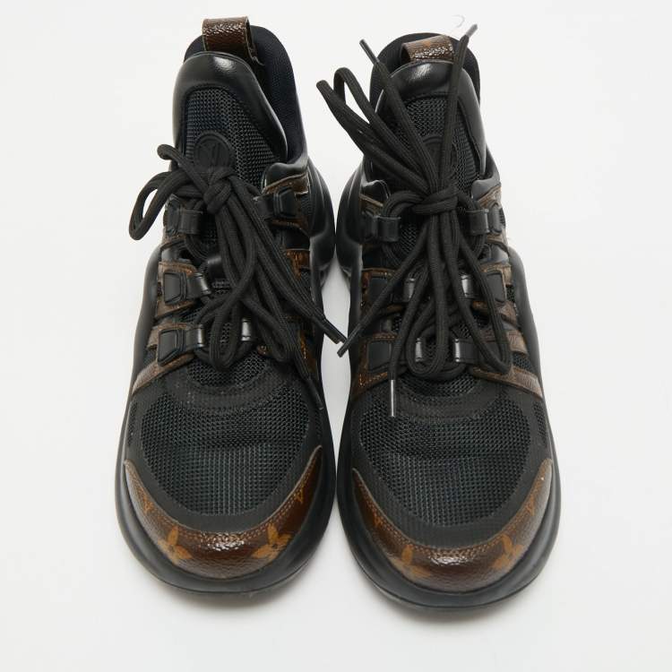 Pre Owned Louis Vuitton Black Mesh and Monogram Canvas Archlight Sneakers Size 36.5