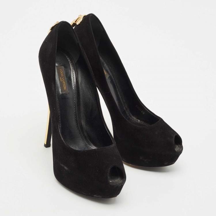 Pre Owned Louis Vuitton Black Suede Oh Really! Peep Toe Platform Pumps Size 40