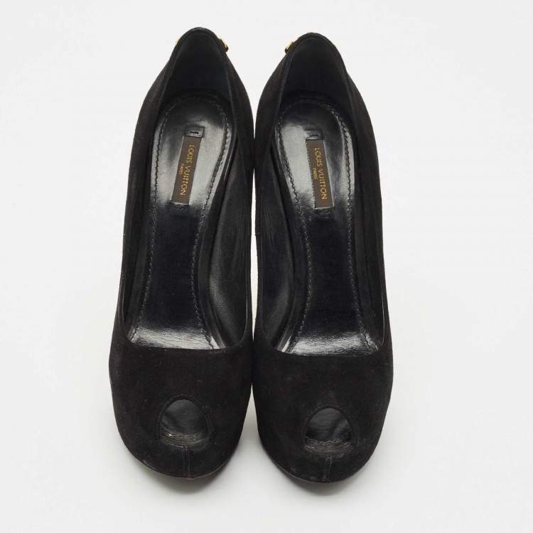 Pre Owned Louis Vuitton Black Suede Oh Really! Peep Toe Platform Pumps Size 40
