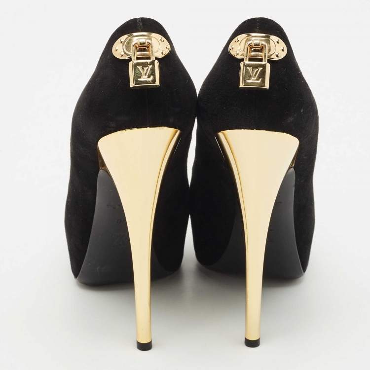 Pre Owned Louis Vuitton Black Suede Oh Really! Peep Toe Platform Pumps Size 40