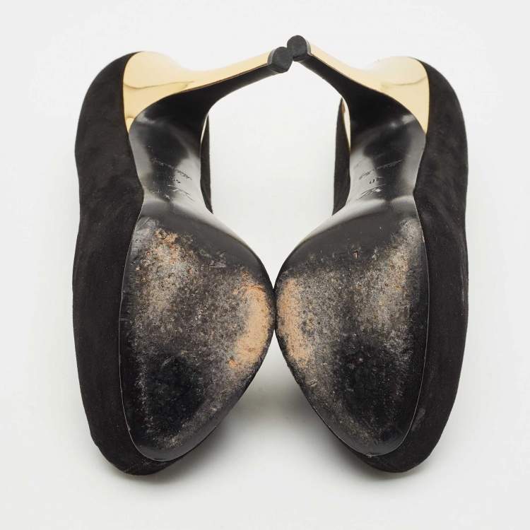 Pre Owned Louis Vuitton Black Suede Oh Really! Peep Toe Platform Pumps Size 40