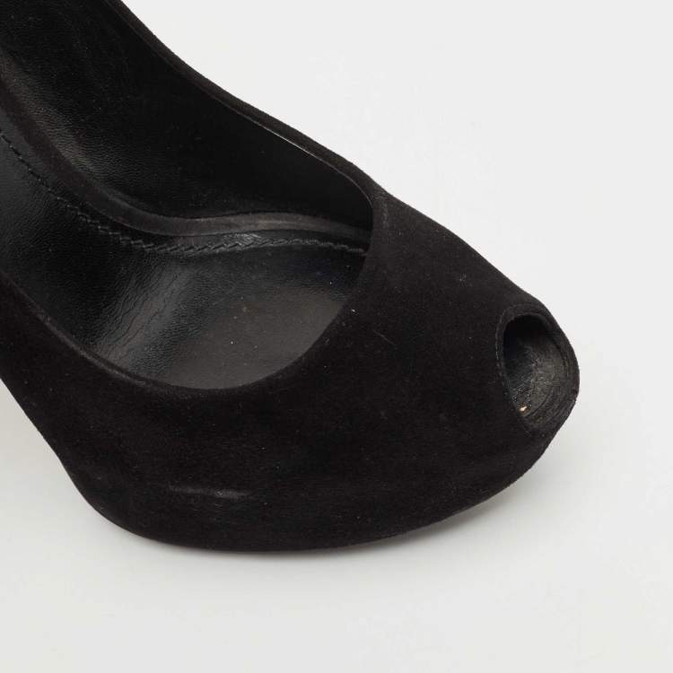 Pre Owned Louis Vuitton Black Suede Oh Really! Peep Toe Platform Pumps Size 40