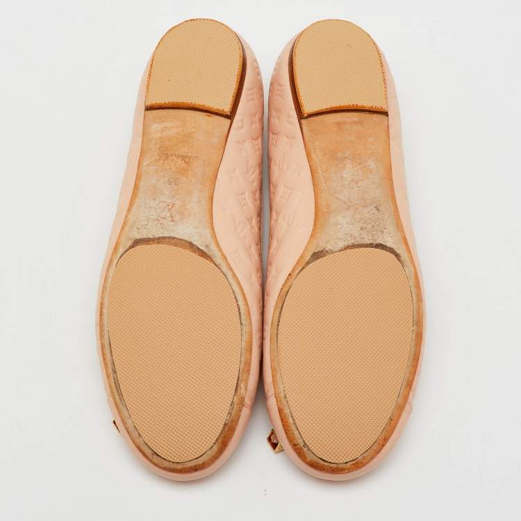 Pre Owned Louis Vuitton Light Pink Monogram Empreinte Leather Bow Cap Toe Ballet Flats Size 39