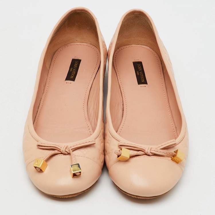 Pre Owned Louis Vuitton Light Pink Monogram Empreinte Leather Bow Cap Toe Ballet Flats Size 39