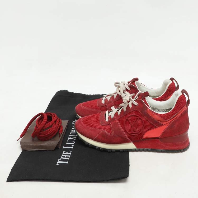 Pre Owned Louis Vuitton Red Leather and Mesh Run Away Low Top Sneakers Size 35.5