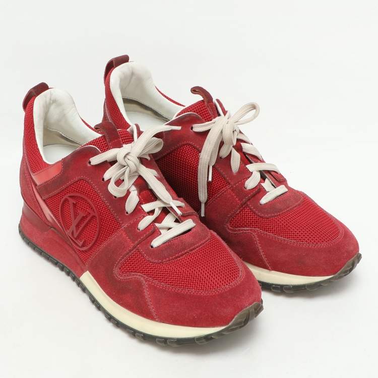 Pre Owned Louis Vuitton Red Leather and Mesh Run Away Low Top Sneakers Size 35.5