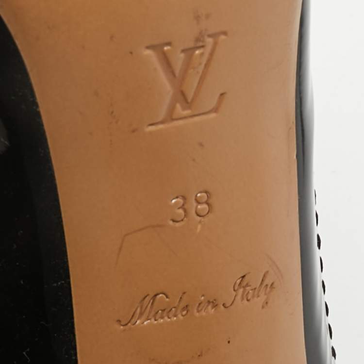 Pre Owned Louis Vuitton Brown Vernis Dice Peep Toe Slingback Pumps Size 38