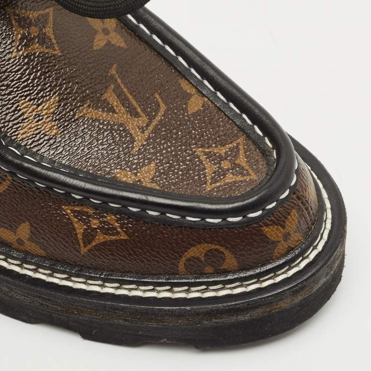 Pre Owned Louis Vuitton Black/Brown Leather And Coated Canvas Beaubourg Platform Derby Size 38