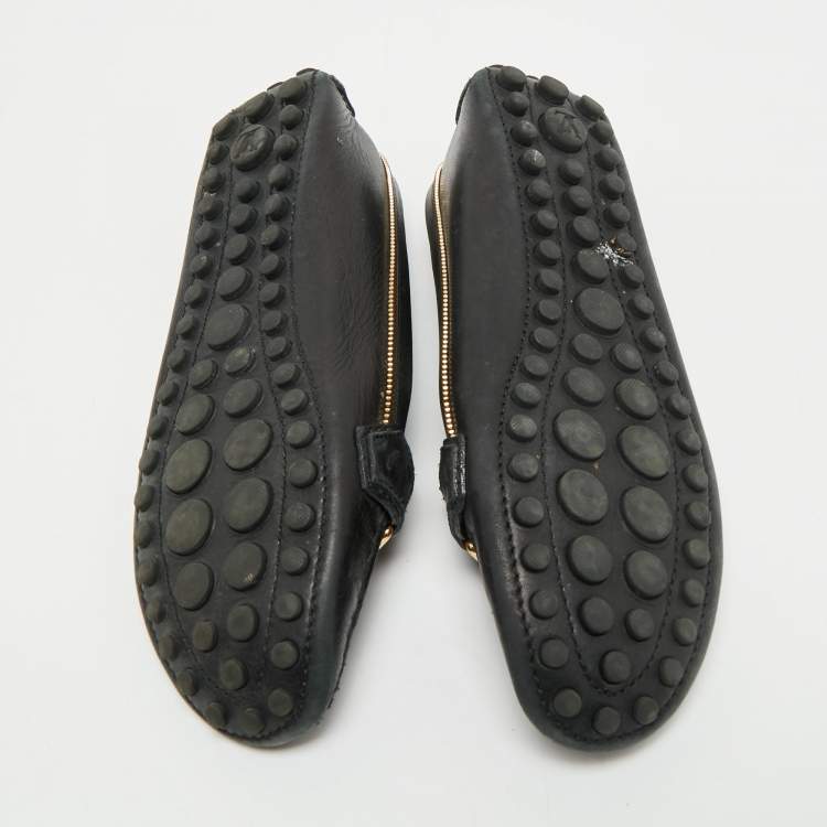 Pre Owned Louis Vuitton Black Leather Zipper Oxford Slip On Loafers Size 39.5