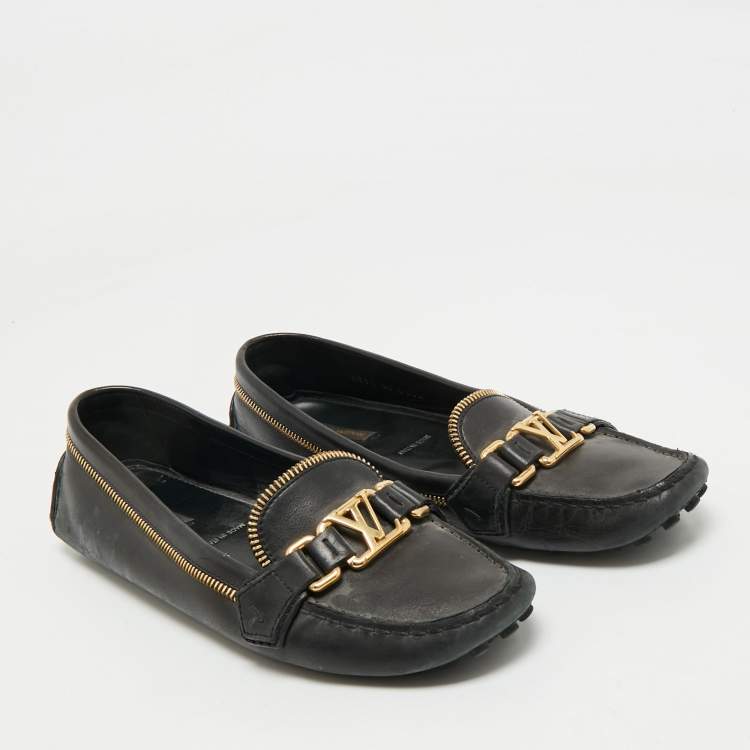 Pre Owned Louis Vuitton Black Leather Zipper Oxford Slip On Loafers Size 39.5