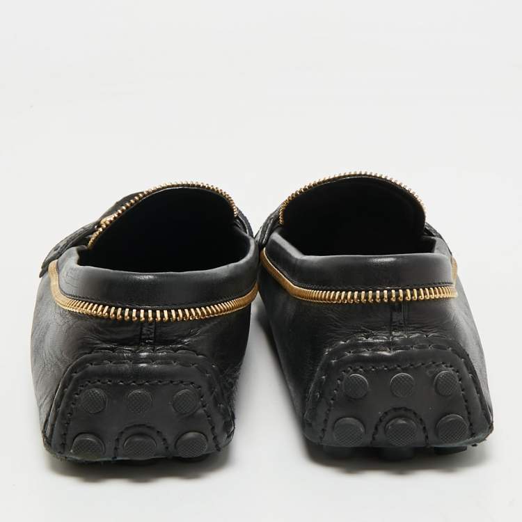 Pre Owned Louis Vuitton Black Leather Zipper Oxford Slip On Loafers Size 39.5