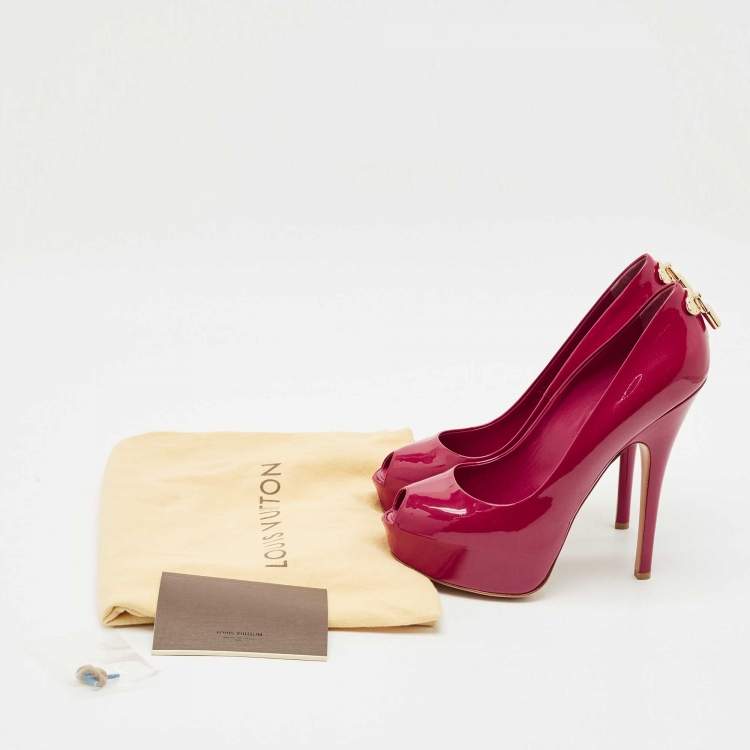 Pre Owned Louis Vuitton Dark Pink Patent Leather Oh Really! Peep Toe Platform Pumps Size 41