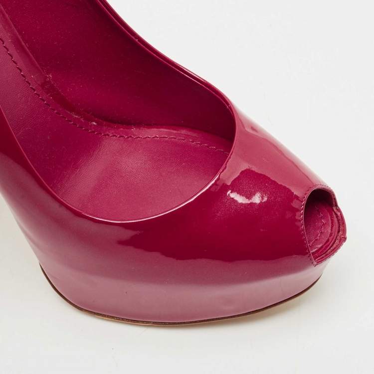 Pre Owned Louis Vuitton Dark Pink Patent Leather Oh Really! Peep Toe Platform Pumps Size 41