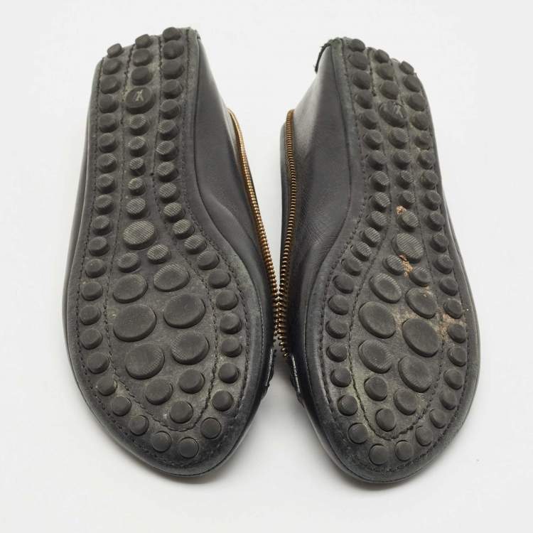 Pre Owned Louis Vuitton Black Leather Zipper Trim Oxford Ballet Flats Size 36