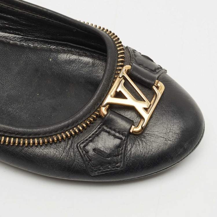 Pre Owned Louis Vuitton Black Leather Zipper Trim Oxford Ballet Flats Size 36