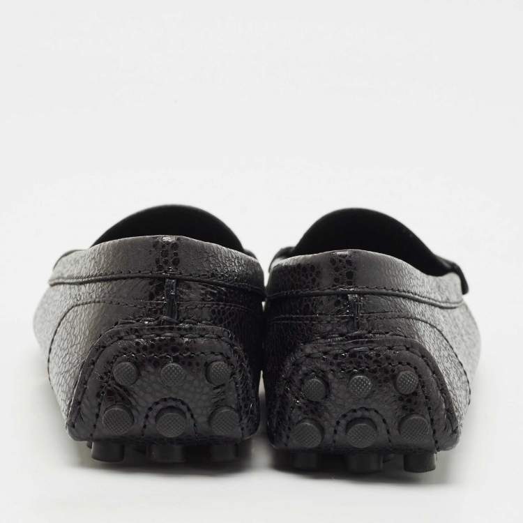 Pre Owned Louis Vuitton Black Leather Close Up Loafers Size 37