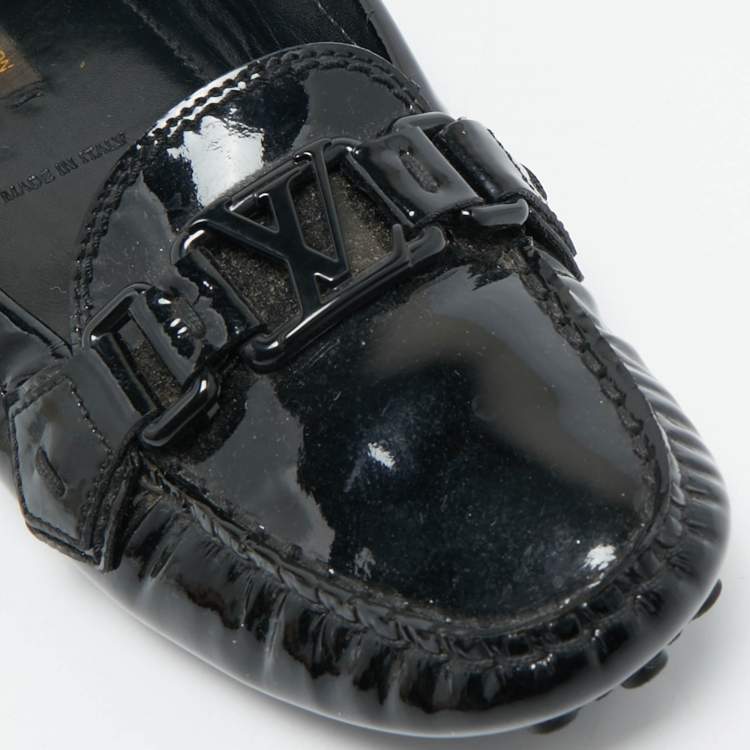 Pre Owned Louis Vuitton Black Patent Leather Oxford Slip On Loafers Size 37