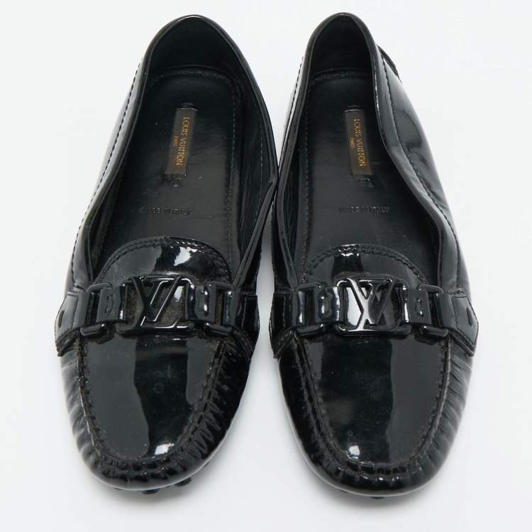 Pre Owned Louis Vuitton Black Patent Leather Oxford Slip On Loafers Size 37