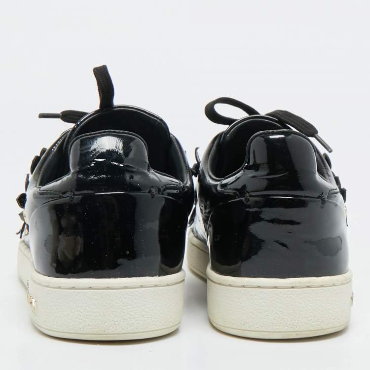 Pre Owned Louis Vuitton Black Patent Leather Blossom Floral Embellished Frontrow Sneakers Size 36