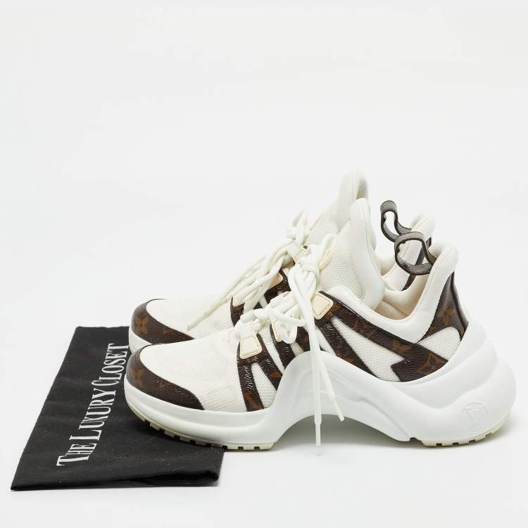 Pre Owned Louis Vuitton Brown Monogram Canvas and Mesh Archlight Sneakers Size 37