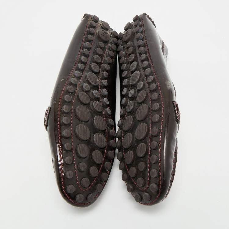 Pre Owned Louis Vuitton Burgundy Patent Leather Oxford Loafers Size 39