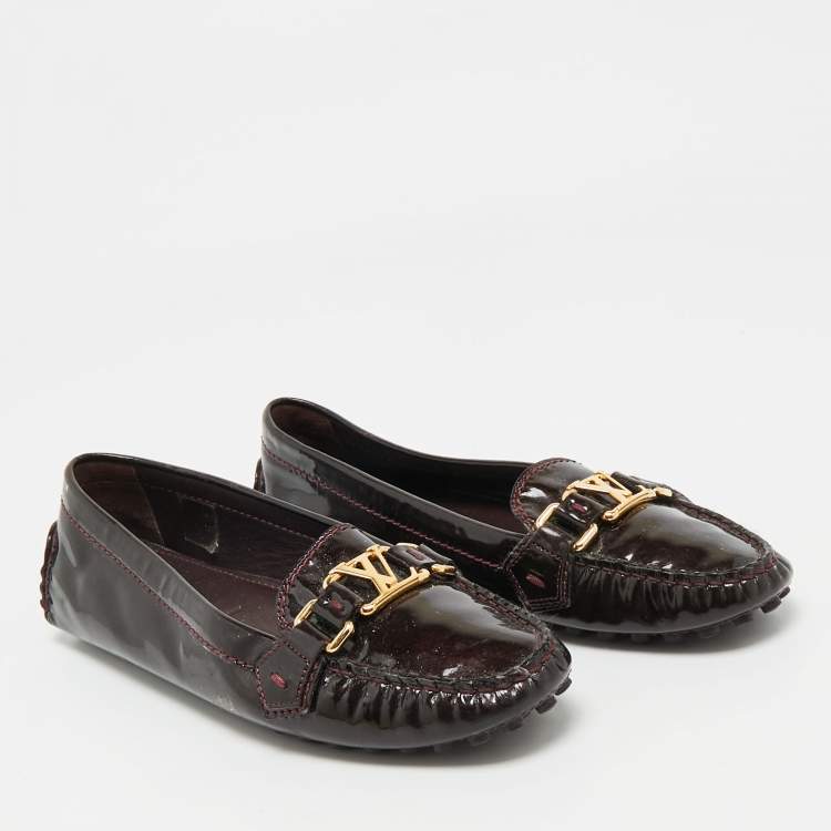 Pre Owned Louis Vuitton Burgundy Patent Leather Oxford Loafers Size 39