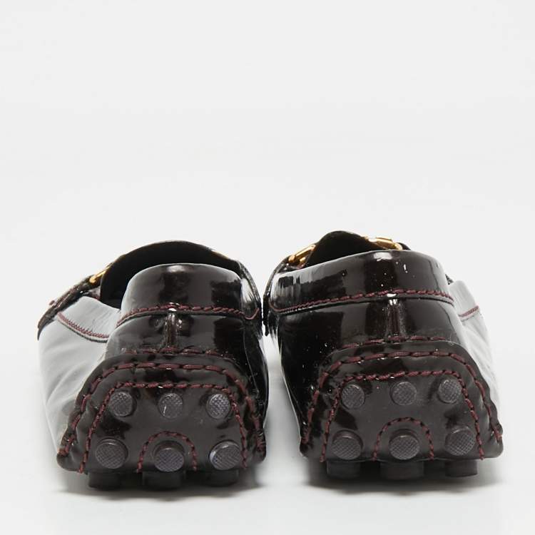Pre Owned Louis Vuitton Burgundy Patent Leather Oxford Loafers Size 39