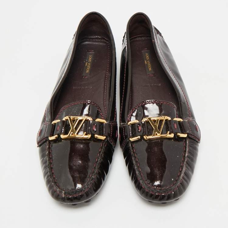 Pre Owned Louis Vuitton Burgundy Patent Leather Oxford Loafers Size 39
