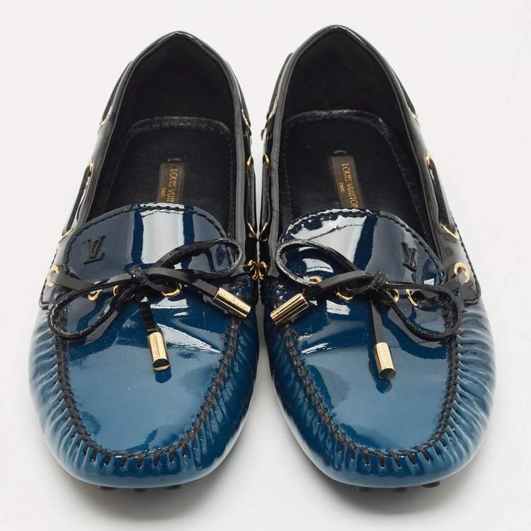 Pre Owned Louis Vuitton Two Tone Monogram Empreinte Patent Gloria Loafers Size 38